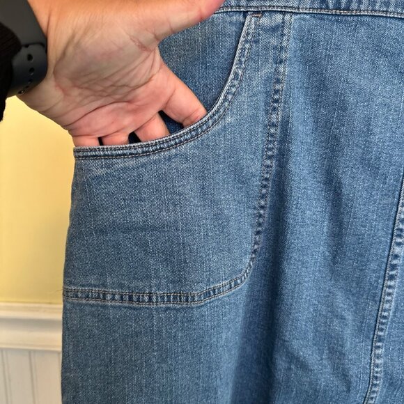 Denim & Co NWT midi denim skirt size XL blue pull on pockets stretch waist - Picture 3 of 6